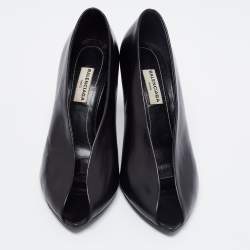 Pre Owned حذاء كعب عالي بالنسياغا جلد أسود رقبة حرف ڨي مقدمة مفتوحة مقاس 36