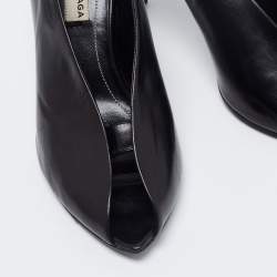 Pre Owned حذاء كعب عالي بالنسياغا جلد أسود رقبة حرف ڨي مقدمة مفتوحة مقاس 36