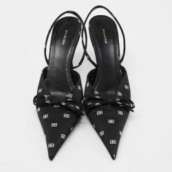 Pre Owned Balenciaga Black BB Logo Satin Knife Slingback Pumps Size 38