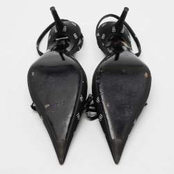 Pre Owned Balenciaga Black BB Logo Satin Knife Slingback Pumps Size 38