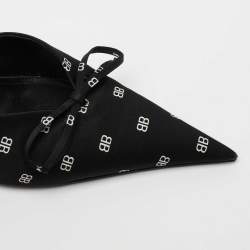 Pre Owned Balenciaga Black BB Logo Satin Knife Slingback Pumps Size 38