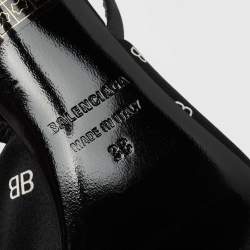 Pre Owned Balenciaga Black BB Logo Satin Knife Slingback Pumps Size 38