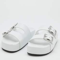 Balenciaga White Leather Buckle Platform Slide Size 39
