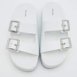 Balenciaga White Leather Buckle Platform Slide Size 39