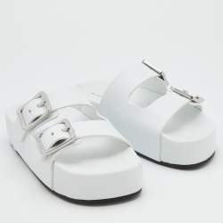 Balenciaga White Leather Buckle Platform Slide Size 39