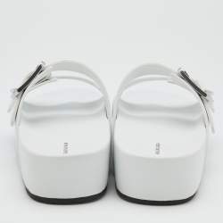 Balenciaga White Leather Buckle Platform Slide Size 39