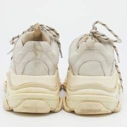 Pre Owned حذاء رياضي بالنسياغا "تريبل أس" منخفض من أعلى نعل خارجي شفاف جلد و شبك كريمي مقاس 39