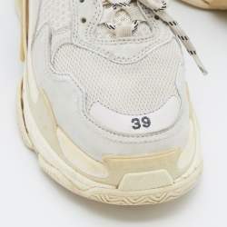 Pre Owned حذاء رياضي بالنسياغا "تريبل أس" منخفض من أعلى نعل خارجي شفاف جلد و شبك كريمي مقاس 39