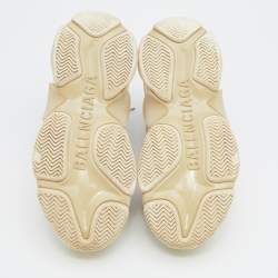 Pre Owned حذاء رياضي بالنسياغا "تريبل أس" منخفض من أعلى نعل خارجي شفاف جلد و شبك كريمي مقاس 39