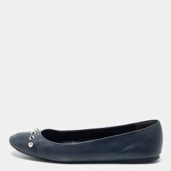 Pre Owned Balenciaga Navy Blue Leather Studded Ballet Flats Size 40