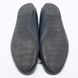 Pre Owned Balenciaga Navy Blue Leather Studded Ballet Flats Size 40