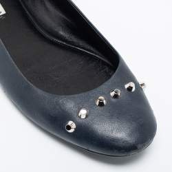 Pre Owned Balenciaga Navy Blue Leather Studded Ballet Flats Size 40
