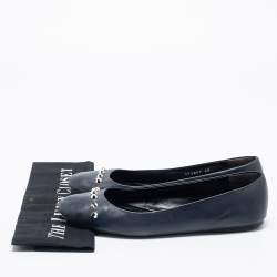 Pre Owned Balenciaga Navy Blue Leather Studded Ballet Flats Size 40