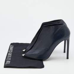 Pre Owned Balenciaga Navy Blue Leather Split Vamp Open Toe Booties Size 39