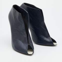 Pre Owned Balenciaga Navy Blue Leather Split Vamp Open Toe Booties Size 39