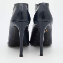 Pre Owned Balenciaga Navy Blue Leather Split Vamp Open Toe Booties Size 39