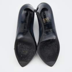 Pre Owned Balenciaga Navy Blue Leather Split Vamp Open Toe Booties Size 39
