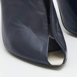 Pre Owned Balenciaga Navy Blue Leather Split Vamp Open Toe Booties Size 39
