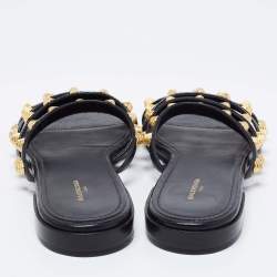 Pre Owned Balenciaga Black Leather Studded Accents Flat Slides Size 37