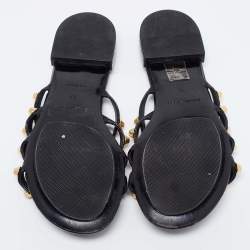 Pre Owned Balenciaga Black Leather Studded Accents Flat Slides Size 37