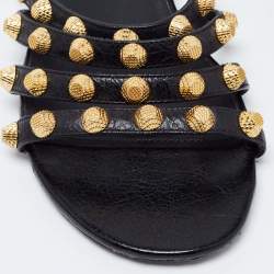 Pre Owned Balenciaga Black Leather Studded Accents Flat Slides Size 37