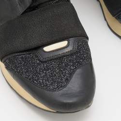 Pre Owned Balenciaga Black Leather and Fabric Race Runner Low Top Sneakers Size 39