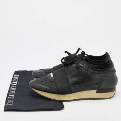 Pre Owned Balenciaga Black Leather and Fabric Race Runner Low Top Sneakers Size 39