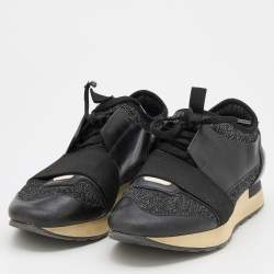 Pre Owned Balenciaga Black Leather and Fabric Race Runner Low Top Sneakers Size 39
