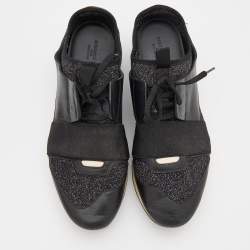 Pre Owned Balenciaga Black Leather and Fabric Race Runner Low Top Sneakers Size 39