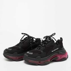 Pre Owned Balenciaga Black  Nubuck And Mesh  Triple S Clear Sneakers Size 38