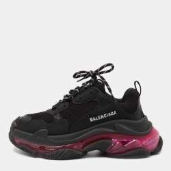 Pre Owned Balenciaga Black  Nubuck And Mesh  Triple S Clear Sneakers Size 38