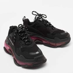 Pre Owned Balenciaga Black  Nubuck And Mesh  Triple S Clear Sneakers Size 38