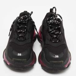 Pre Owned Balenciaga Black  Nubuck And Mesh  Triple S Clear Sneakers Size 38