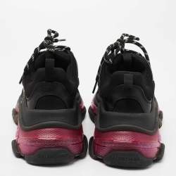 Pre Owned Balenciaga Black  Nubuck And Mesh  Triple S Clear Sneakers Size 38