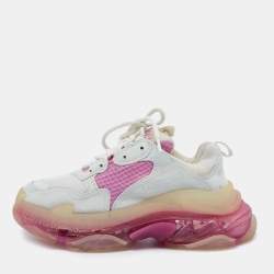 Pre Owned Balenciaga White/Pink Leather and Mesh Triple S Clear Sneakers Size 38