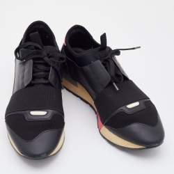 Balenciaga Black Leather and Knit Fabric Race Runner Sneakers Size 40