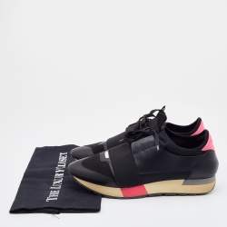 Balenciaga Black Leather and Knit Fabric Race Runner Sneakers Size 40