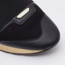 Balenciaga Black Leather and Knit Fabric Race Runner Sneakers Size 40