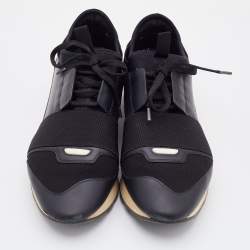 Balenciaga Black Leather and Knit Fabric Race Runner Sneakers Size 40