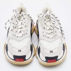 Pre Owned Balenciaga White Leather and Mesh Triple S Sneakers Size 36