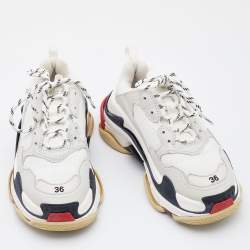 Pre Owned Balenciaga White Leather and Mesh Triple S Sneakers Size 36