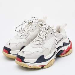 Pre Owned Balenciaga White Leather and Mesh Triple S Sneakers Size 36