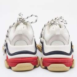 Pre Owned Balenciaga White Leather and Mesh Triple S Sneakers Size 36