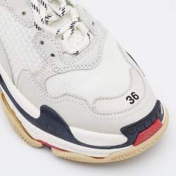 Pre Owned Balenciaga White Leather and Mesh Triple S Sneakers Size 36