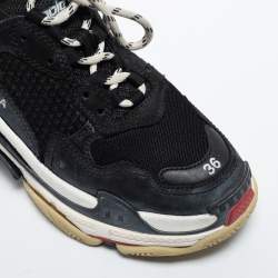 Pre Owned Balenciaga Black Mesh, Suede and Leather Triple S Sneakers Size 36