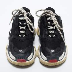 Pre Owned Balenciaga Black Mesh, Suede and Leather Triple S Sneakers Size 36