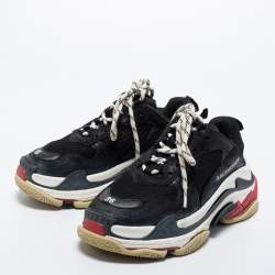 Pre Owned Balenciaga Black Mesh, Suede and Leather Triple S Sneakers Size 36