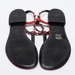 Pre Owned Balenciaga Red Leather Arena Thong Flat Sandals Size 39