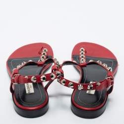 Pre Owned Balenciaga Red Leather Arena Thong Flat Sandals Size 39