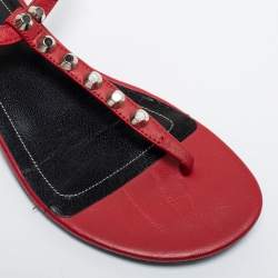 Pre Owned Balenciaga Red Leather Arena Thong Flat Sandals Size 39